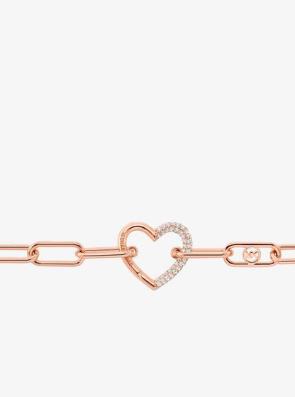 Pavé Heart Curb-Link Bracelet