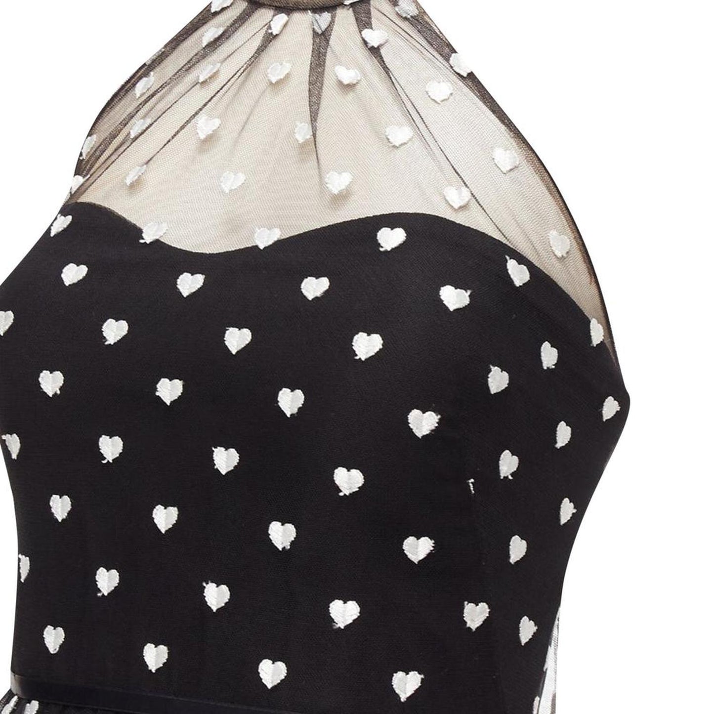 Notte Mesh Heart Embroidered Halter Neck Tiered Gown