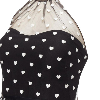 Notte Mesh Heart Embroidered Halter Neck Tiered Gown