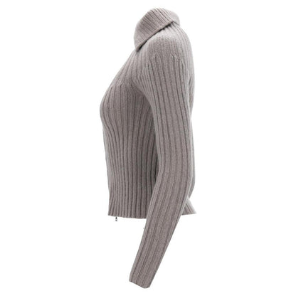 Weekend Knitted Zipped Sweater in Grey Wool