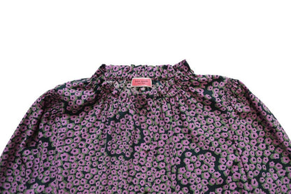 Floral Blouse with Peasant Sleeves in Purple Silk