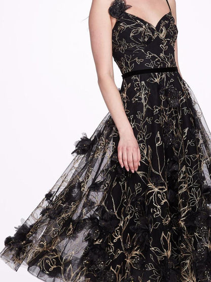 Sleeveless Embroidered Tea-Length Gown